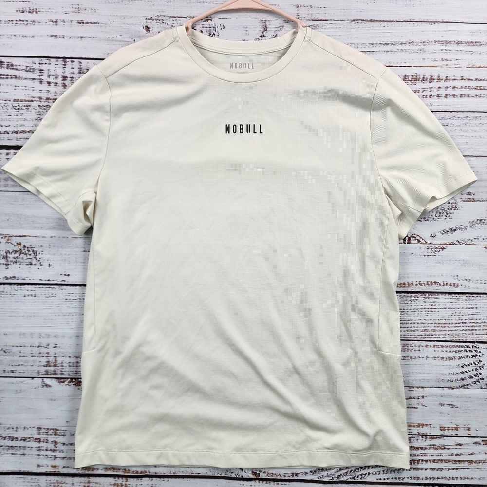 NOBULL Mens Performance Short Sleeve Training Tee Cream Off White Large L